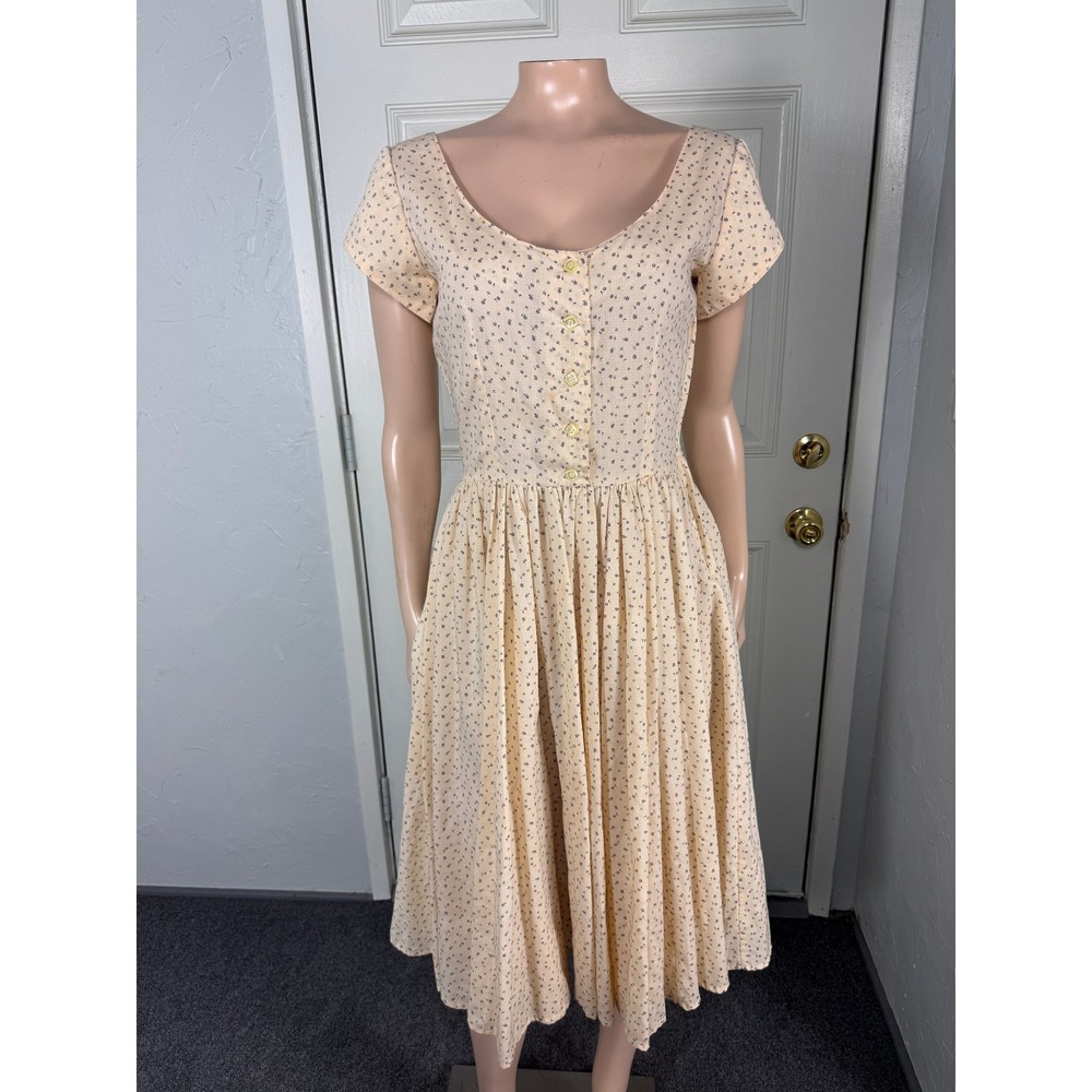 Vintage 70s Handmade Dress Prairie Floral Cottage Cottagecore Bohemian Button H6